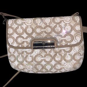 COACH Taupe Sequin Crossbody Purse